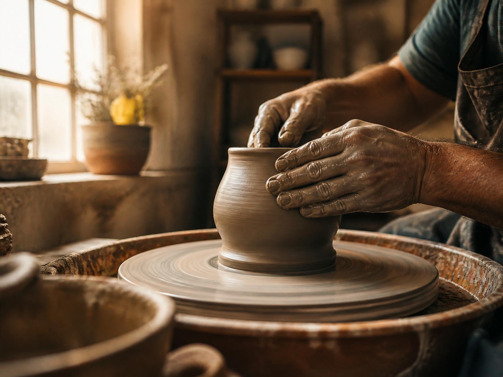 Töpfern an der Drehscheibe im Sponk Keramik Atelier